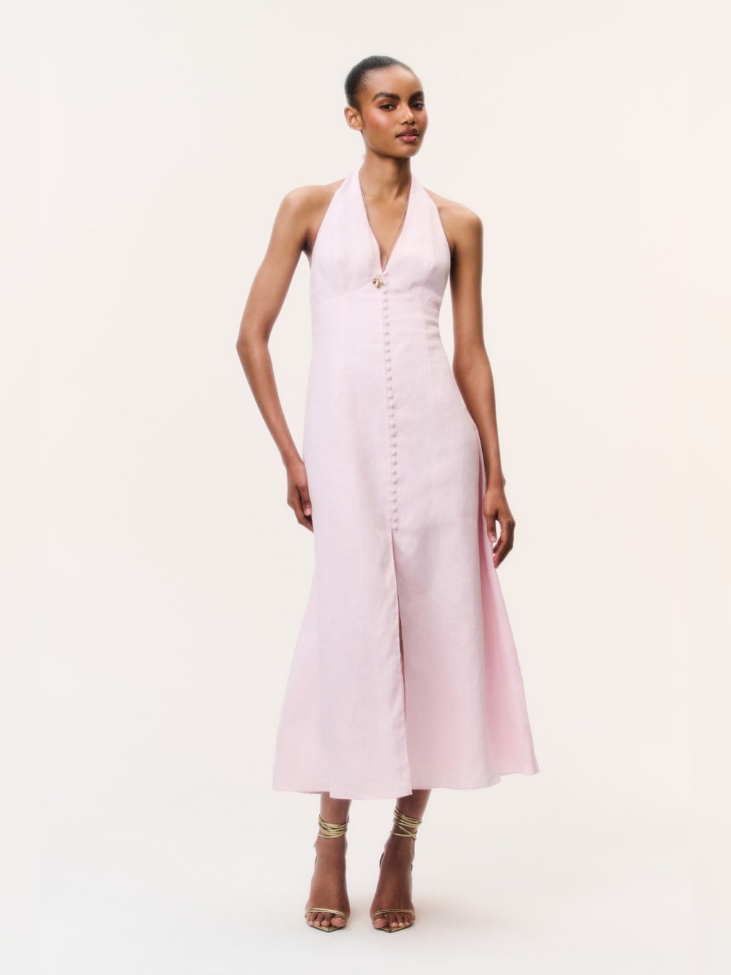 Loveshackfancy Lovis Linen Halter Maxi Dress In Potpourri Pink, New With Tags